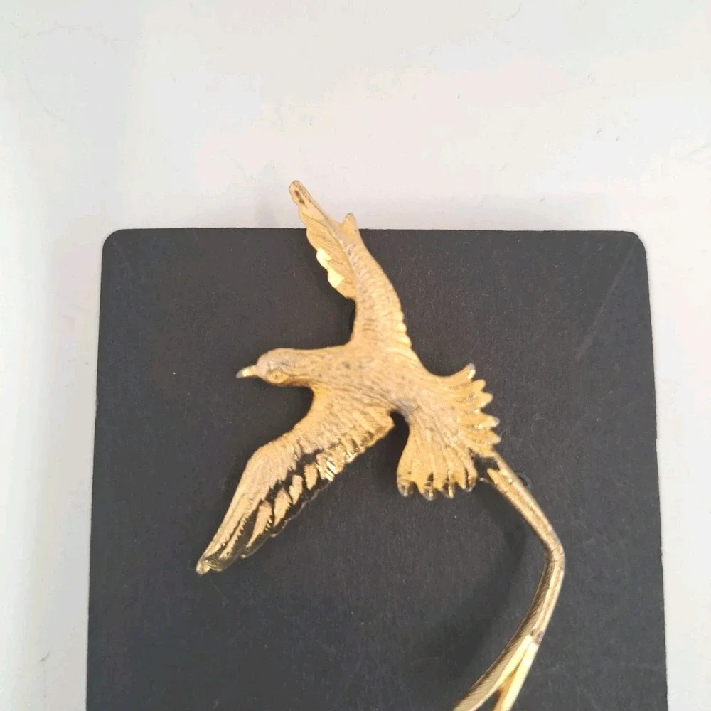 Vintage Gold Washed Diamond-Cut Pewter Bird of Paradise Brooch Pin